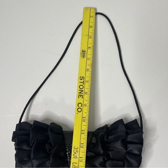 Jessica McClintock Black‎ Satin Evening Purse/Clutch with Ruffled Bow - Picture 7 of 8